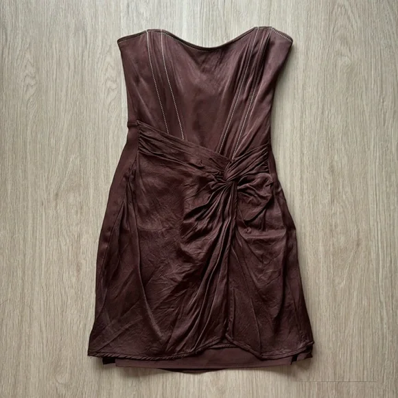 zara brown taffeta dress Brown Polka Dot Puff Sleeve Ottillie Midi Dress